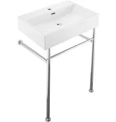 Swiss Madison Console Sink 24&#034; Rectangular Durable Chrome Legs Ceramic White