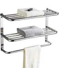 24 Inch Bathroom Shelf 3-Tier Wall Mounting Rack with Towel Bars