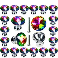 Cabinet Knobs 30 Pack Colorful Crystal Knobs 1.18inch 30mm for Drawer Dresser...