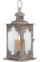 Deco 79 Metal Indoor Outdoor Candle Lantern Decorative Lantern Candle Holder with Handle, Lantern 6" x 6" x 13", Gray