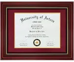 Flagship Diploma Frame Real Wood & Glass Golden Rim Sized 8.5x11 Inch with Mat and 11x14 Inch Without Mat for Documents Certificates (Double Mat, Navy Blue Mat with Golden Rim) (1, Red)