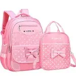 VIDOSCLA School Bags for Girls,2Pcs Bowknot Students Backpack,Elementary Princess Bookbag Sets for School