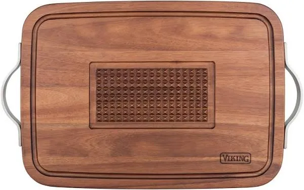 Acacia Carving Board With Juice Well And Metal Handles In Multicolor