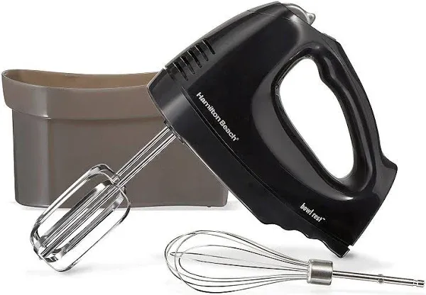 Hamilton Beach 6-Speed Electric Hand Mixer with Snap-On Case, Beaters, Whisk, Black (62692) & Electric Knife Set with Reciprocating Serrated Blades, Storage Case, Fork