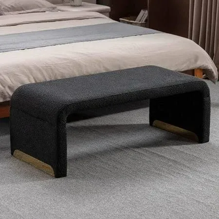 43.3'' Ottoman Bench with Boucle Fabric, End of Bed Bench with Golden Metal Legs ...