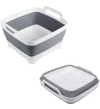 Portable Dishpan 9L Wash Basin with Drain Plug for Kitchen Sink Camping Gray