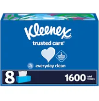 Kleenex Trusted Care Facial Tissues, 8 Flat Boxes, 200 Tissues per Box, 2-Ply, Packaging May Vary