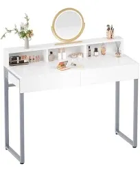 BJYXO Vanity Desk with Sliding Lighted Mirror and Drawers