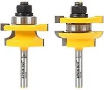 Yonico  Router Bit Set 1/4 In Rail Stile Round Over Straight Power Tool 2 Piece