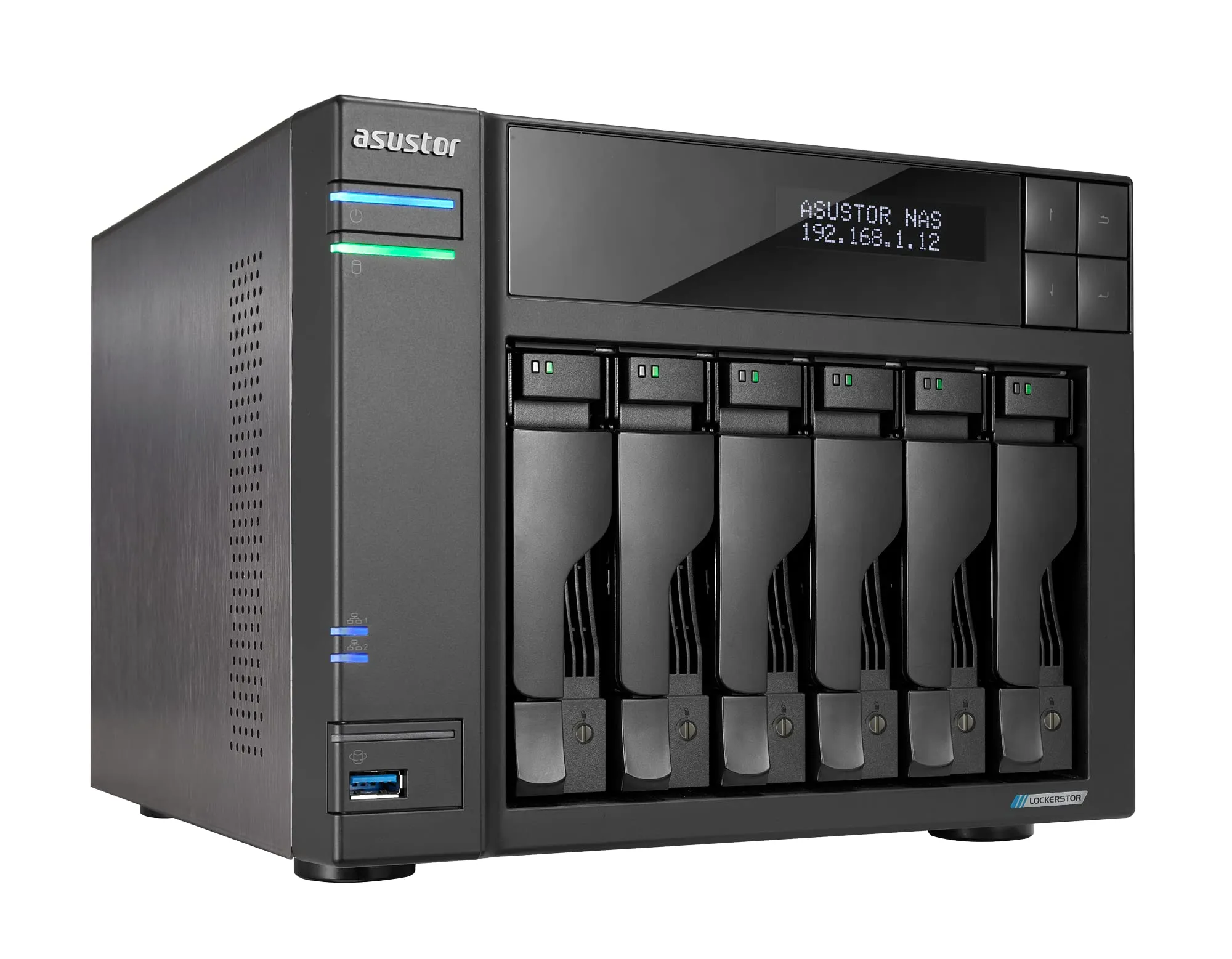 ASUSTOR LOCKERSTOR 6 Gen2 AS6706T 3tb NAS 6x500gb Crucial MX500 SSD Drives Installed - FREE RAM UPGRADE