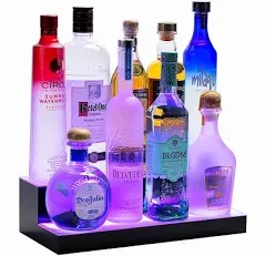 BarSquad LED Lighted Bar Shelf - 16in, 2 Step Illuminated Liquor Bottle Display