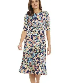 London Times Women's Printed Matte Jersey A-line Midi