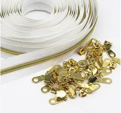 YaHoGa #5 White Nylon Coil Zippers by The Yard Bulk 10 Yards with 25pcs Sliders for DIY Sewing Tailor Crafts Bags (#5 White)