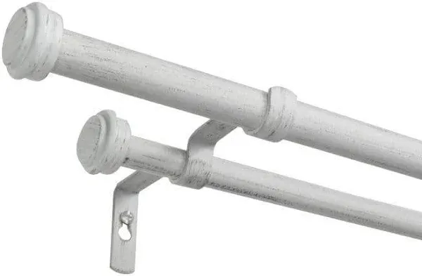 Topper Double Curtain Rod and Finial Set, Distressed White, 36&#034;-72&#034;