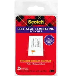 3M Scotch™ 2 7/16" x 3 13/16" Self-Seal Laminating Pouch - 25/Pack