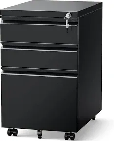 Allouncer 3 Drawer Filing Cabinet with Lock, File Cabinets for Home Office, Locking File Cabinet, Under Desk Mobile File Cabinet for A4-size