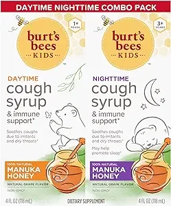 Burt's Bees Kids Daytime and Nighttime Cough Syrup and Immune Support, Natural Grape Flavor, Dietary Supplement, 8 Fl Oz