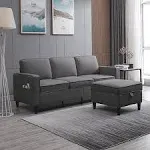 Balus Small Sectional Sofa with Storage Ottoman, L Shaped Couch and Sofa for Living Room. Dark Grey, Size: 52D x 77.6W x 33.5H, Gray