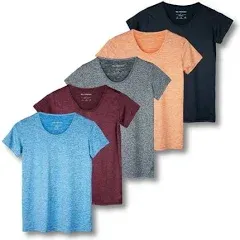 Real Essentials 5 Pack Women's Dry Fit Tech Stretch Short-Sleeve Crew Neck Athletic T-Shirt