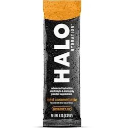 HALO Iced Caramel Latte Hydration ENERGY Packets 24 Powder Sticks Drink Mix 1/25