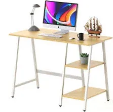 SHW Trestle Home Office Computer Desk Oak