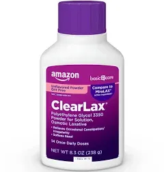 Basic Care ClearLax, Polyethylene Glycol 3350 Powder for Solution, Osmotic Laxative, 8.3 Ounces