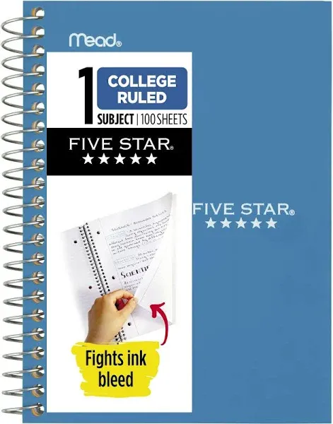 Five Star Personal Spiral Notebook College Ruled 7 inch x 4 3/8 inch 3 Pack