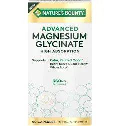 Natures Bounty advanced MAGNESIUM GLYCINATE 90 capsules High Absorption 08/2026