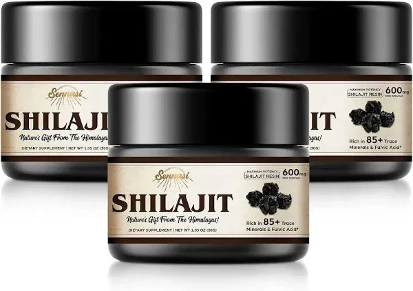 Sennasi Shilajit Pure Himalayan Organic Shilajit Resin 600mg Maximum Potency Natural Organic Shilajit Resin with 85+ Trace Minerals & Fulvic Acid