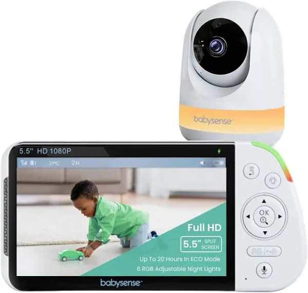 Babysense 5.5” 1080p Full HD Split-Screen Baby Monitor, Video Baby Monitor