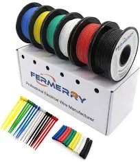 Fermerry AWG Electrical Wire Flexible Silicone Tinned Copper Wire Hook up Kit Stranded Wire Spool 6 Colors Gauge