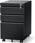 Allouncer 3 Drawer Filing Cabinet with Lock, File Cabinets for Home Office, Locking File Cabinet, Under Desk Mobile File Cabinet for A4-size