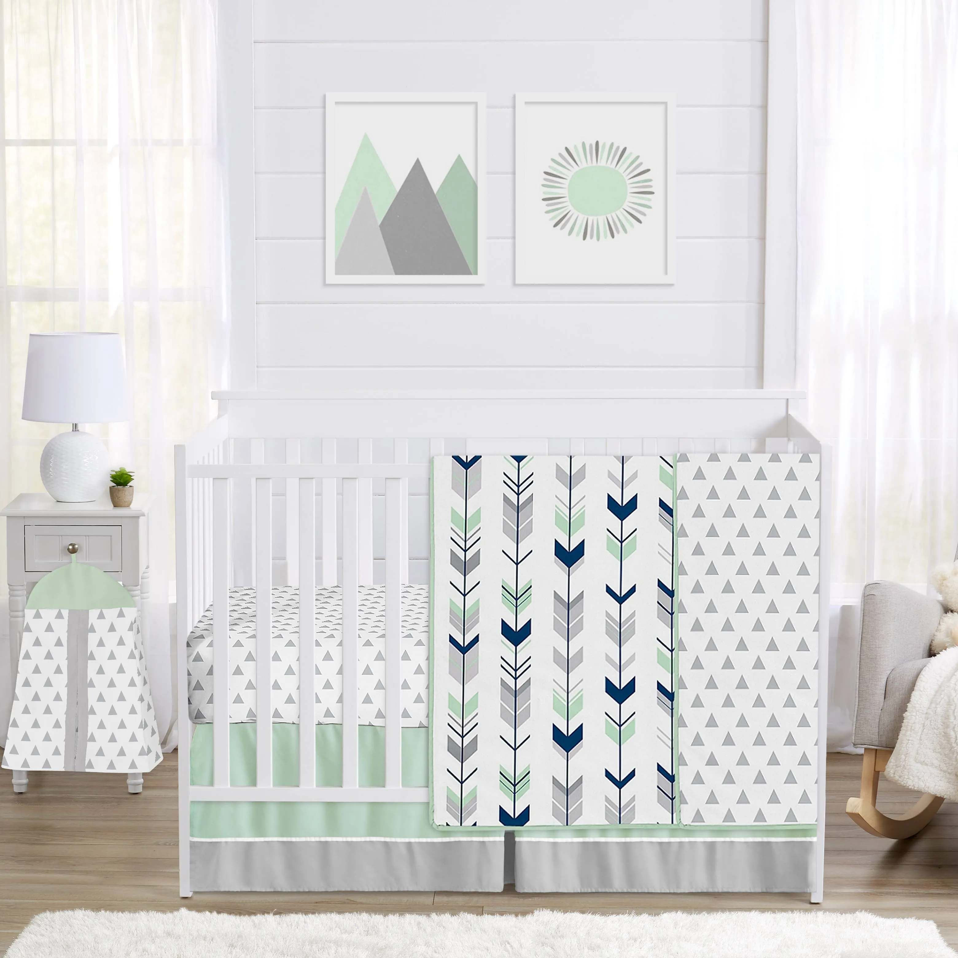 Sweet Jojo Designs Grey, Navy Blue and Mint Woodland Arrow 4 Piece Baby Boy or ...