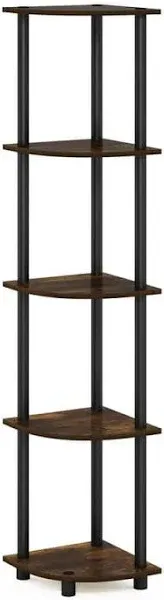 Furinno Turn-N-Tube 5 Tier Corner Display Rack Multipurpose Shelving Unit Amber Pine & Black