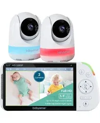  5.5” 1080p Full HD Split-Screen Baby Monitor, Video Baby 5.5 inch 2 Cams