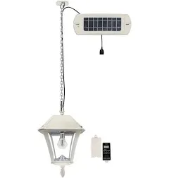 GAMA SONIC Hanging Solar Light for Pergola Trellis Gazebo, Outdoor Solar Lamp Pendant, White Resin, Baytown II Bulb, 5ft Decorative Chain, Separate Solar Panel and Remote Control (105BCX21)