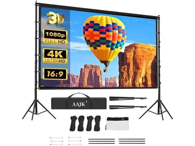 AAJK 150in Projector Screen and Stand,Portable 16:9 4K HD Indoor Outdoor Projection Screen with Wrinkle-Free Design, Ideal for Home Theater and Backyard Cinema – Includes Carry Bag