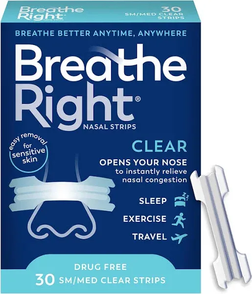 (120 Strips) Breathe Right Nasal Strips Clear Large for Sensitive Skin