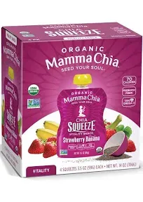 Mamma Chia Organic Chia Squeeze Vitality Snack, Strawberry-Banana (4 x 3.5 oz)