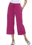 Woman Within Women's Plus Size Sport Knit Capri Pant - M, Raspberry