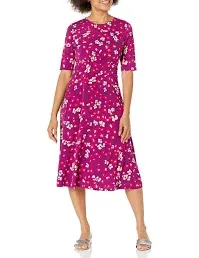 London Times Women's Printed Matte Jersey A-line Midi