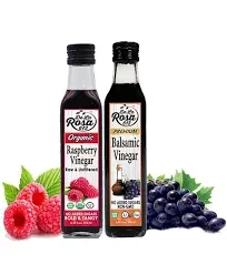 De La Rosa Organic Raspberry & Balsamic Vinegar Variety Pack, No Added Sugar, Vegan, Kosher, Non-GMO & Gluten Free, Great for Salad Dressings, Marinades & More 8.45 Oz (Pack of 2)