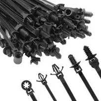  110 PCS Automotive Installation Black Push Mount Cable Zip Ties Assorted Sizes