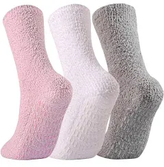 JORMATT 3 Pairs Ultra Thick Grip Fuzzy Socks Non Skid Slipper Hospital Socks Unisex