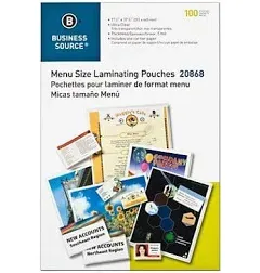 Business Source 5 mil Menu-size Laminating Pouches - Laminating Pouch/Sheet Size: 12.13" Width x 18" Length x 5 mil Thickness - for Document, ID Badge, Photo, Recipe, Recipe Card - Pre-trimmed - Clear - 50 / Box