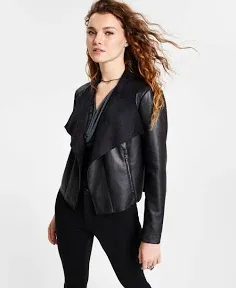 Bar III Women's Faux Leather Cropped Motorcycle Jacket