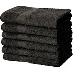 Amazon Basics - 6 Piece Fade Resistant Hand Towel, 100% Cotton, Black, 26'' x 16''