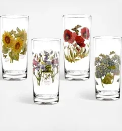 Portmeirion Botanic Garden 15oz Highball Tall Glasses - Set of 4 | Assorted Motifs | Chip-Resistant Glaze | Ideal for Home Bar, Weddings, Special Occasions