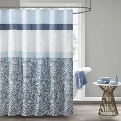 510 DESIGN Shower Curtain, Geometric Textured Embroidery Design with Built-in