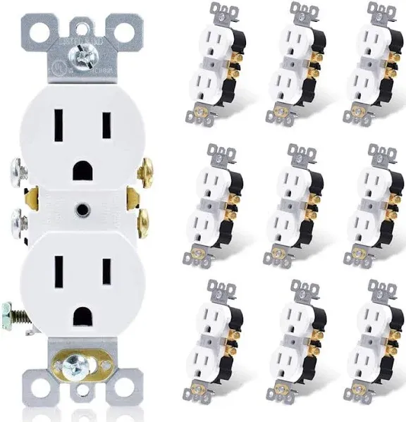 ELEGRP 15 Amp 125V Residential Grade Self Grounding Duplex Outlet White (10-Pack